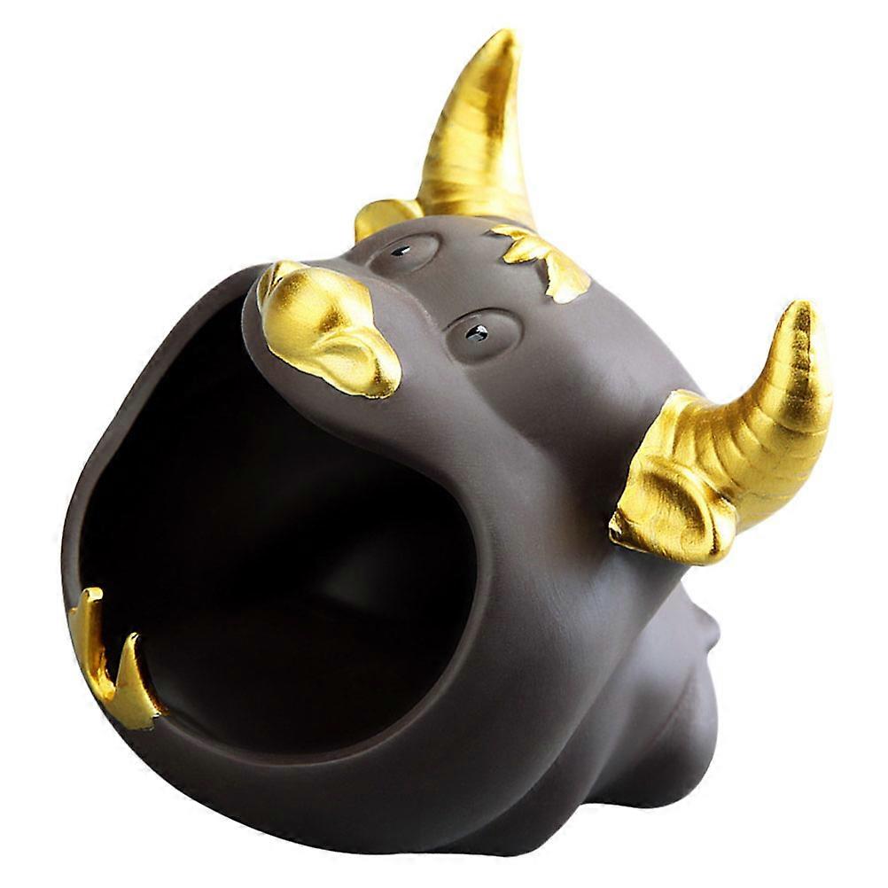 Decorative Cartoon Tray Household Cattle Tray Coffee Color 11.2X11.2CM Ceramics Keep Clean and Tidy 1Pack