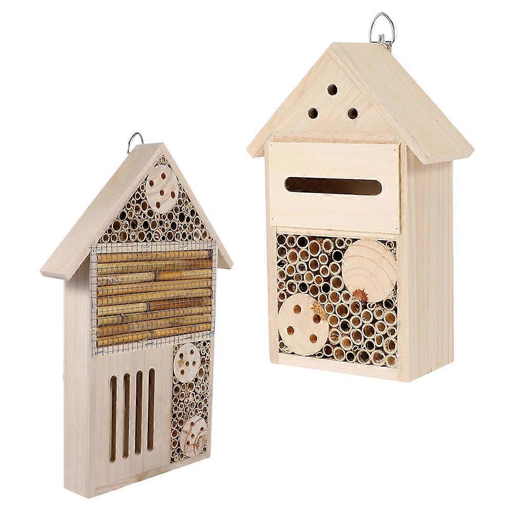 Insect House 2Pack Wooden Hut Style Outdoor Use Shelter For Bees 12X7X23Cm Garden Decoration Ideal For Insect Lovers