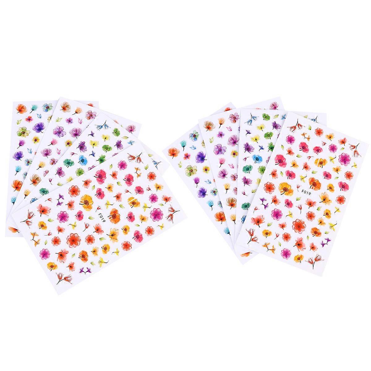 Chic Nail Tip Stickers 8Pcs Mixed Pattern Flower Decals Ideal For Nail Art Amateurs In Assorted Color Styles