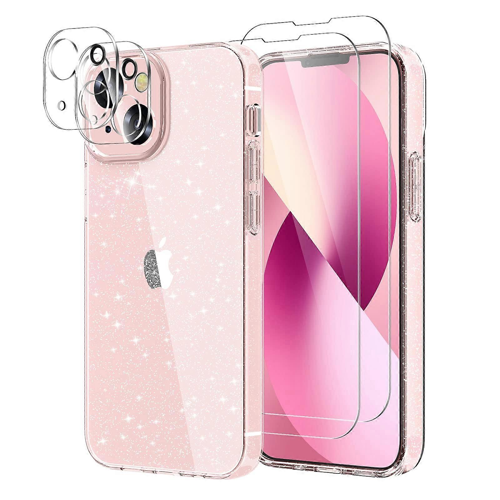 3in1 Clear Glitter Case for iPhone 13 with 2 Films and 2 Camera Glass