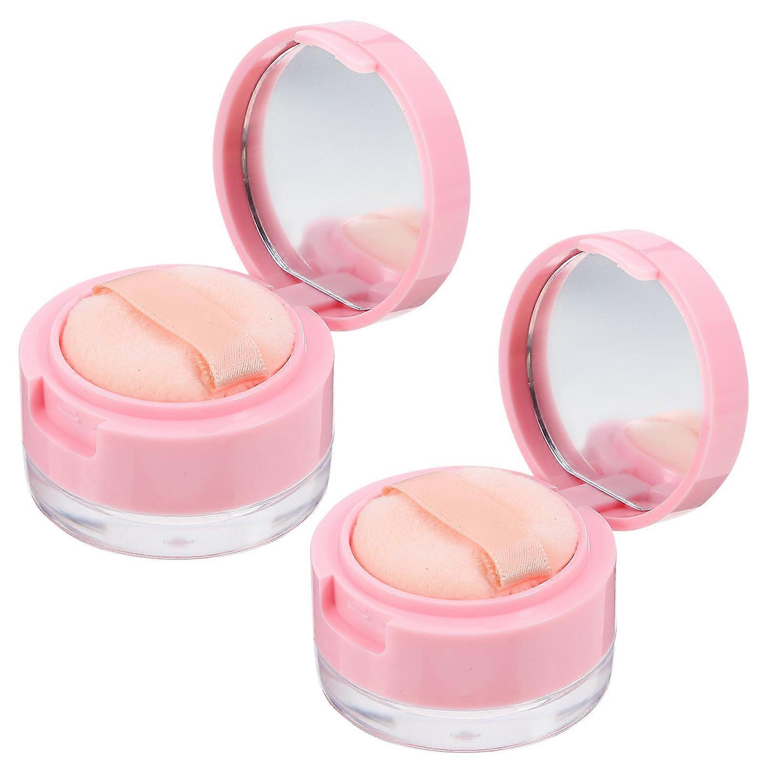 Empty Makeup Powder Travel Container Small Clamshell Cosmetic Case With Mirror For Daily Use Pink 4.50X4.50X3.70cm Storage 2 Sets