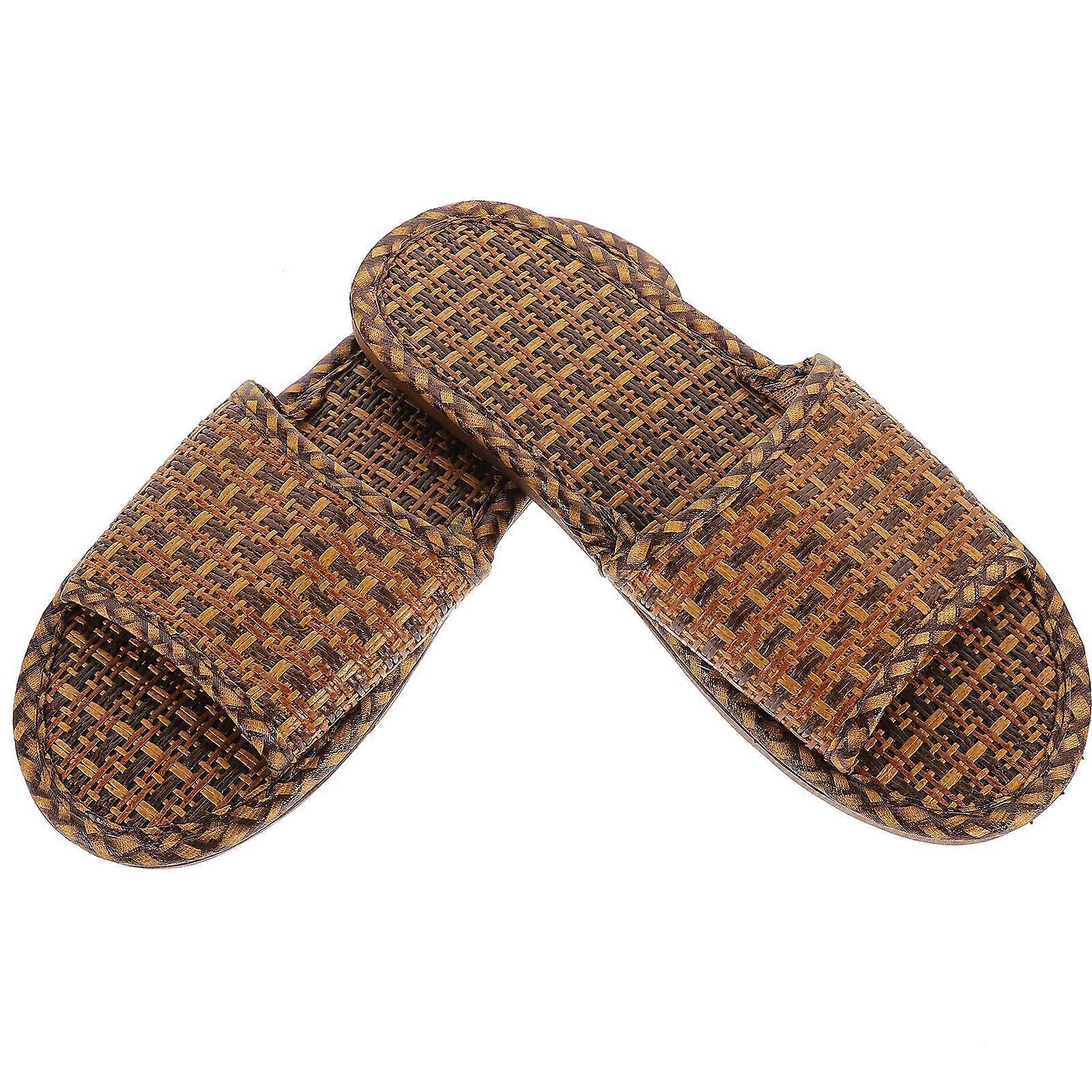 Light Brown Straw Flip Flops for Home Use Comfortable Bamboo Slippers Lightweight Sandals Size 42 43