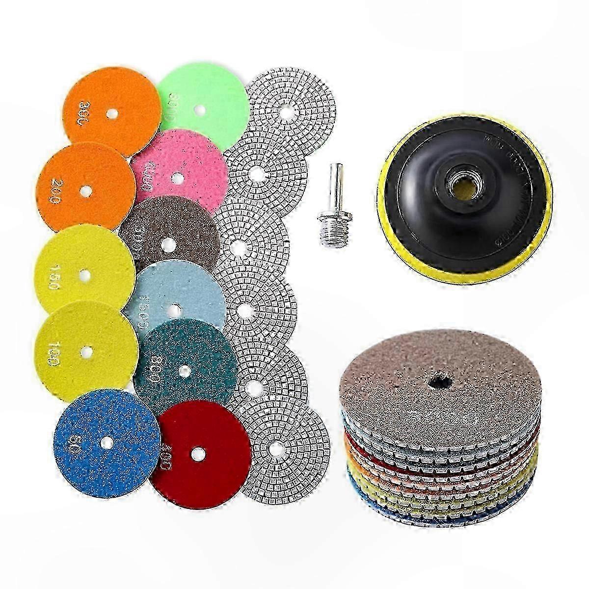 Diamond Polishing Pad Set, 13-Piece Kit with 50-8000 Grit, Wet/Dry Use, Includes Backer Pad for Drill Grinder and Rock Polisher Tasks