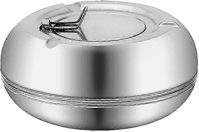 Modern round ashtray in stainless steel - With windproof lid - Portable, reusable, for outdoor or indoor use