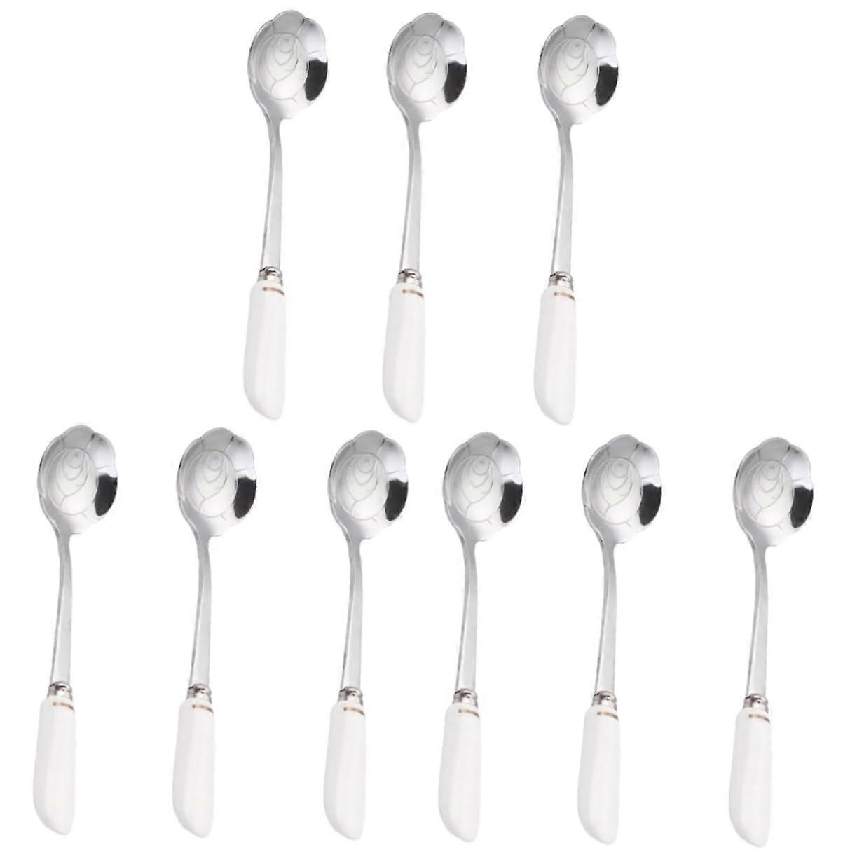 Petal Shaped Mixing Spoons with Ceramic Handle Set of 9