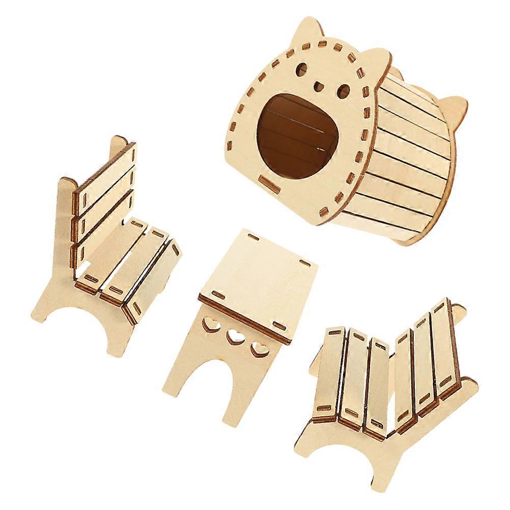 Wooden Hamster Hideout DIY Assembly Set for Kids Use Beige Color Safe and Stylish 1 Set