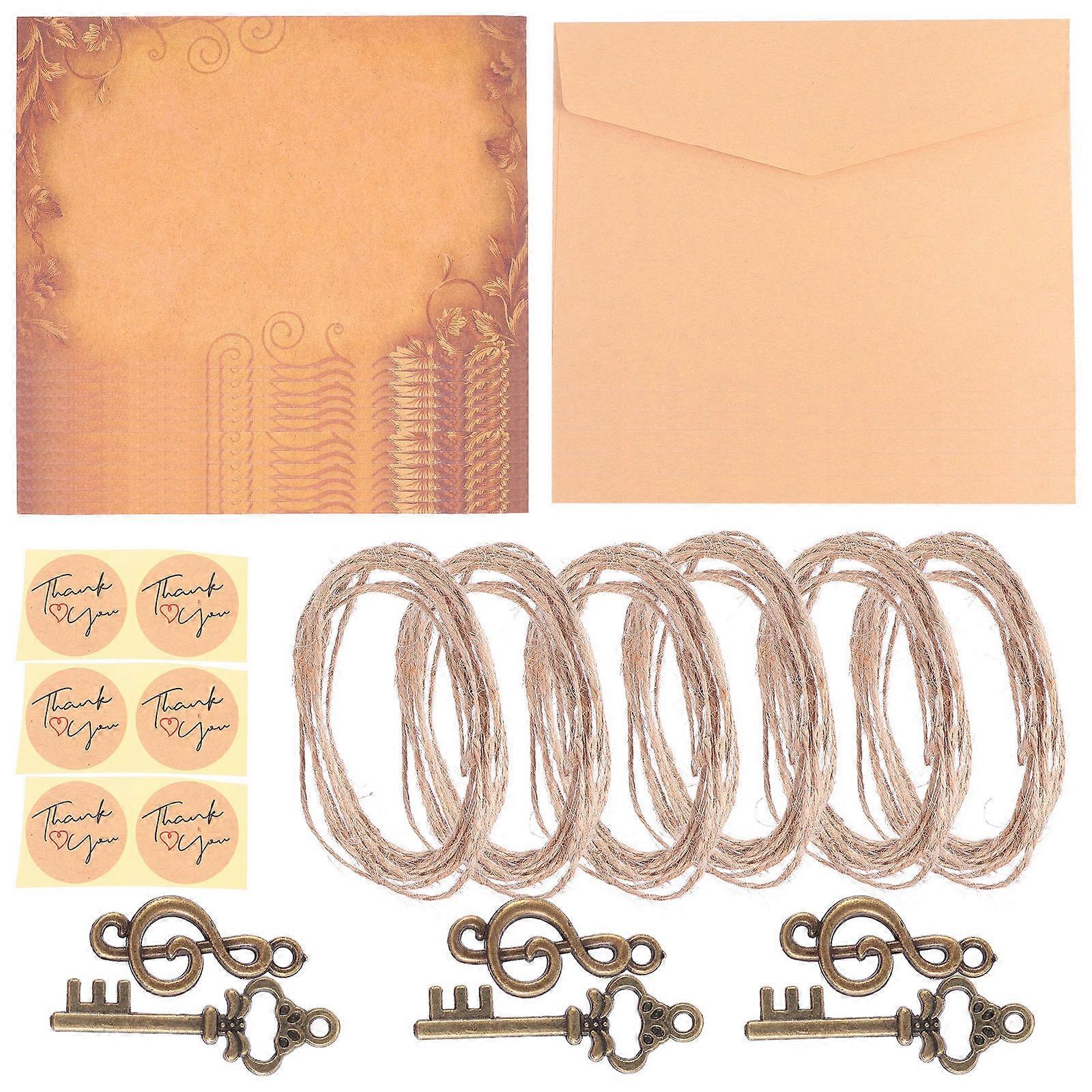Retro Kraft Paper Writing Kit with Envelope Hemp Rope and Alloy Accessories for DIY Sets
