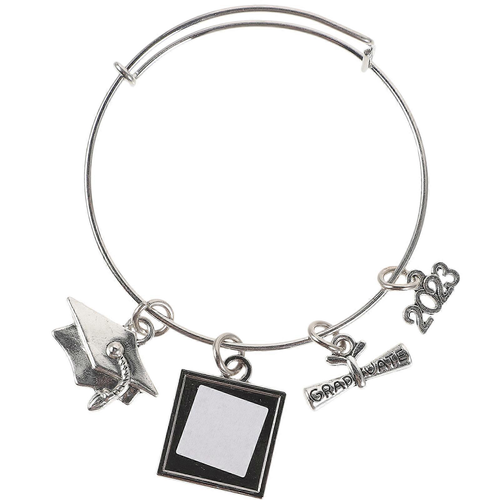 Graduation Designed Adjustable Metal Black Bracelet for Decor and Personalization 7.5 inches