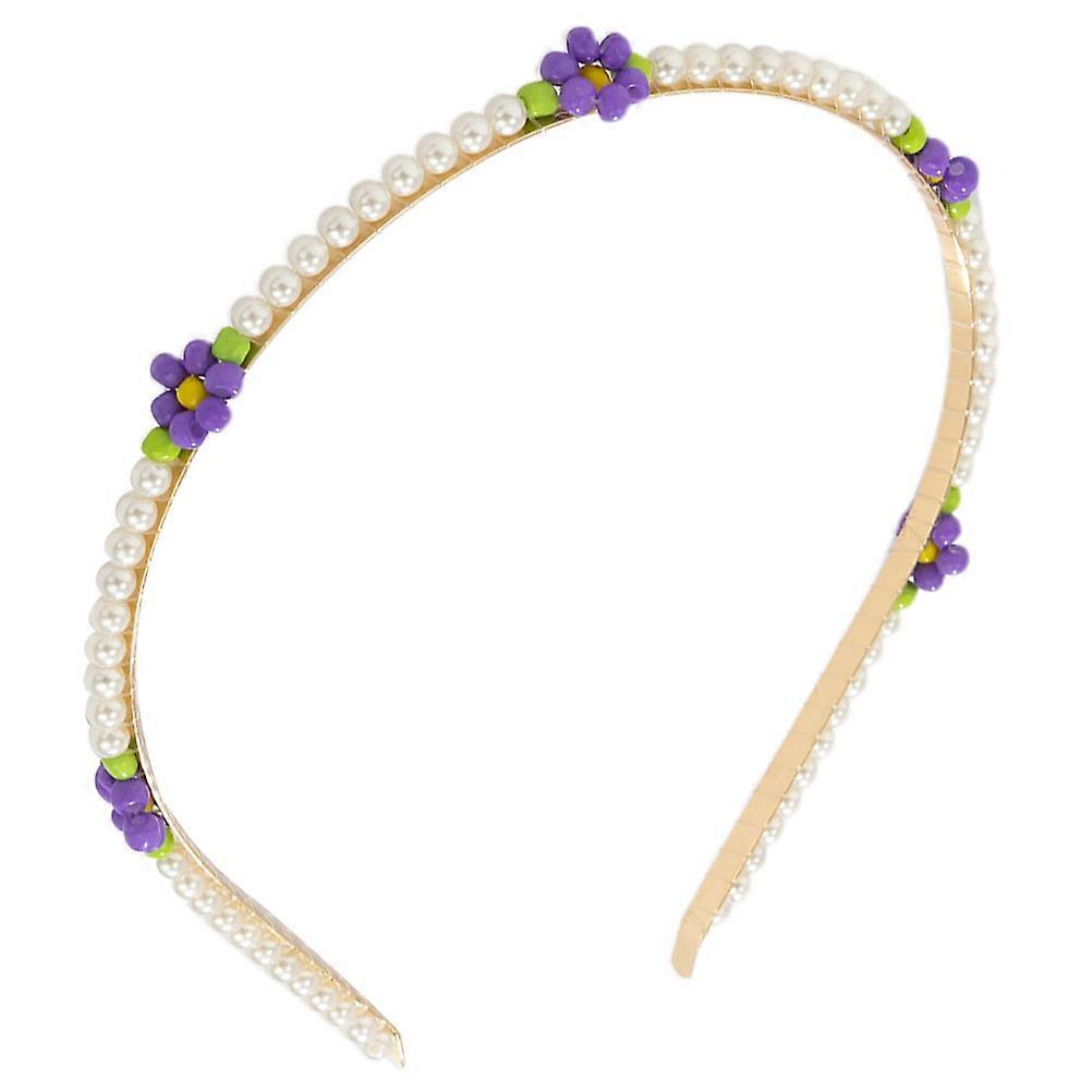 Daisy Pearl Headband for Women – Elegant Hair Accessory with Imitation Pearls and Rice Beads, Comfortable Fit for Teens and Ocean Parties
