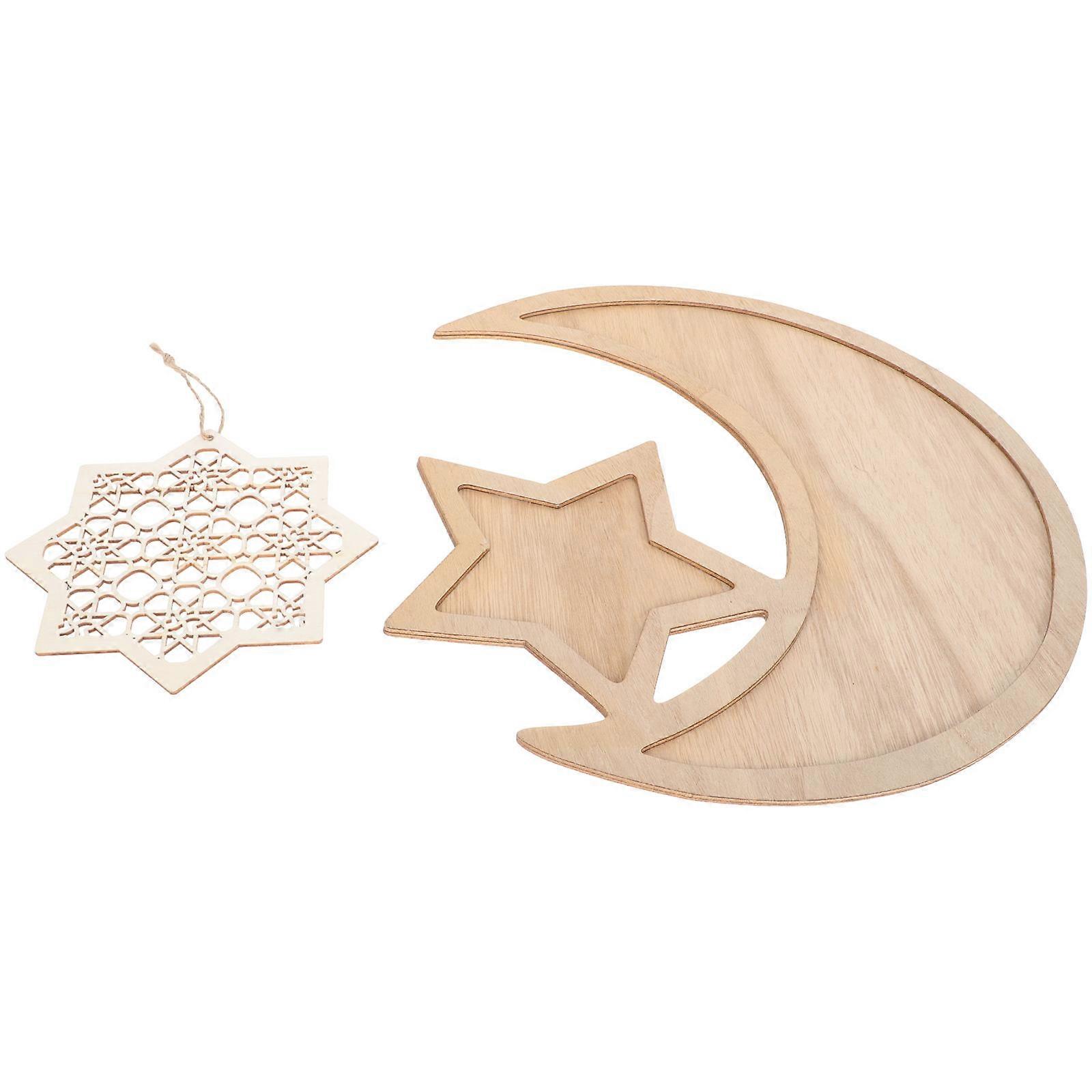 Ramadan Themed Food Trays 2Pack Snack Tray For Home Use 34.5x12.6cm Wood Material