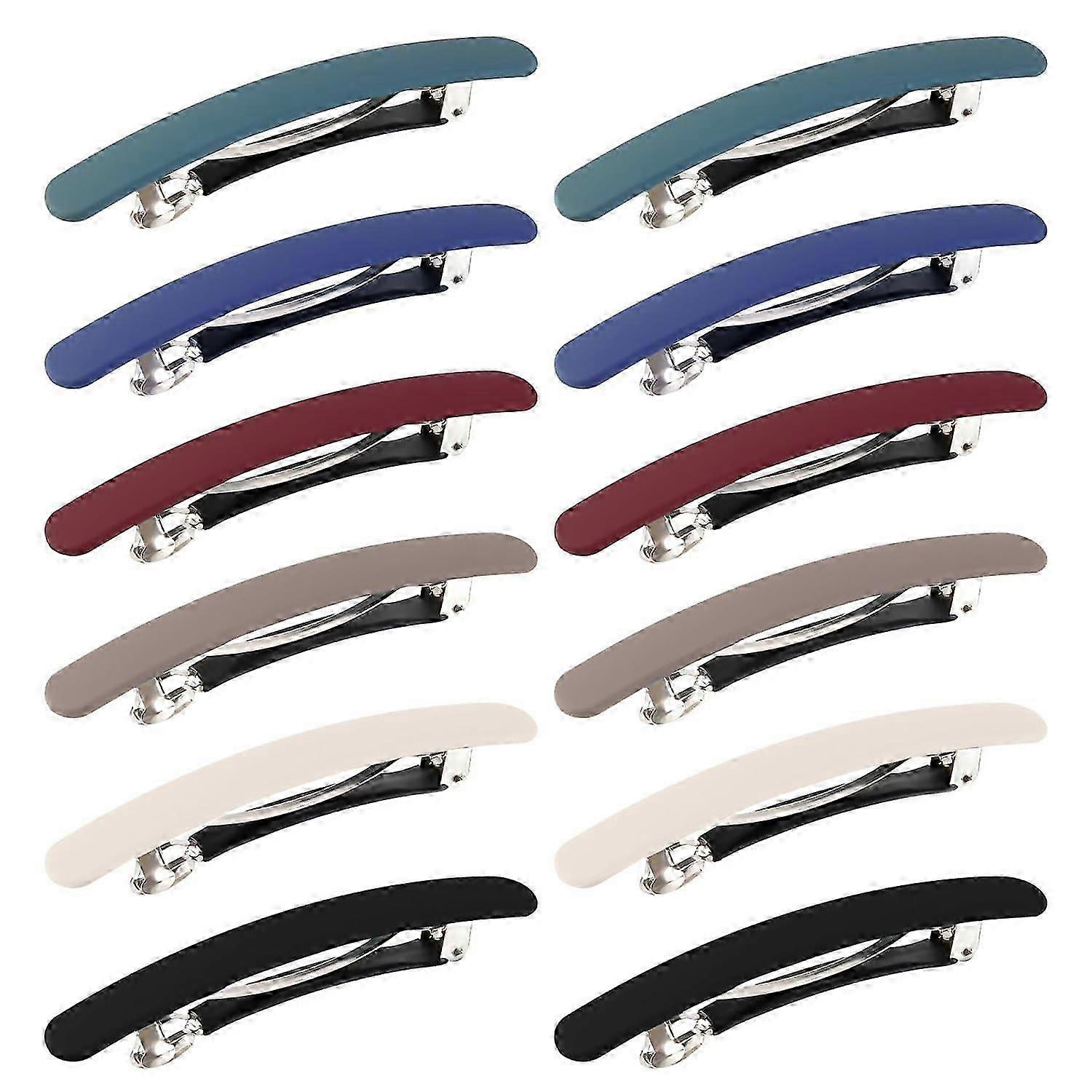 2025 最新モデル 12 個 女性用ヘア バレッタ、6 色厚みのミディアム ヘア バレッタ クリップ、フラッター