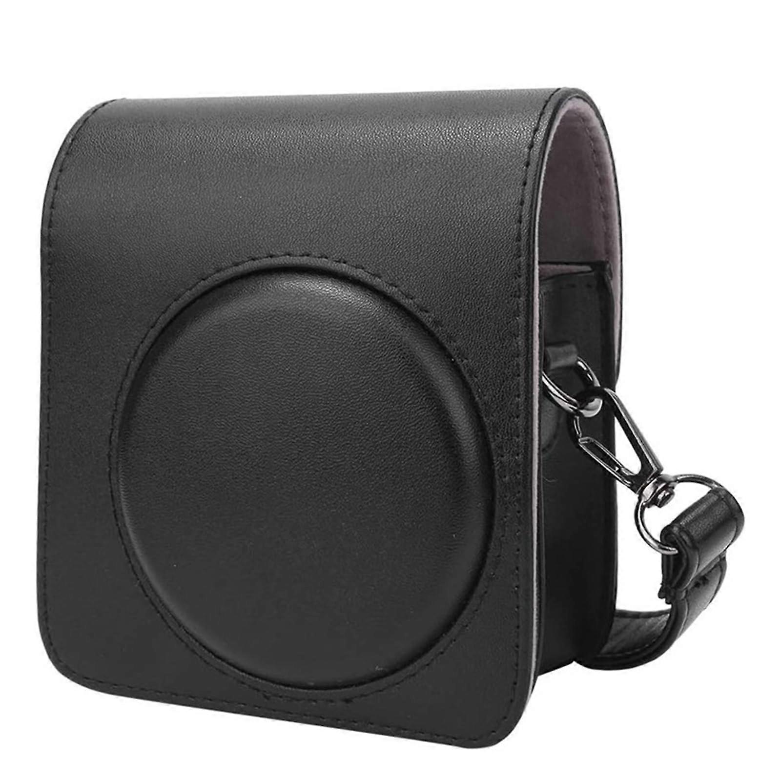 Camera Protective Case for 70 Film Cameras, Black PU Leather Storage Bag with Removable Strap, Waterproof and Durable