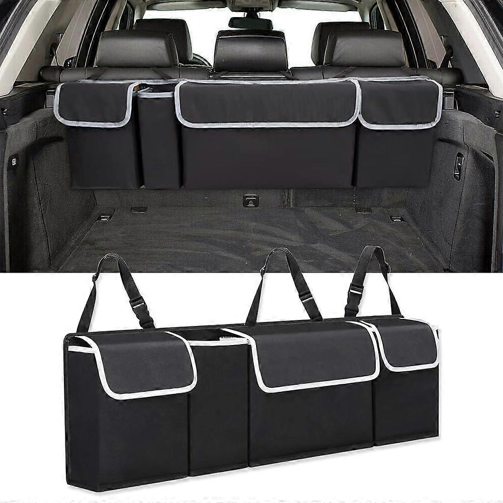 Car Boot Organiser - Foldable Waterproof Storage Bag 92x28x10 cm with 4 Pockets for All Vehicles, Black