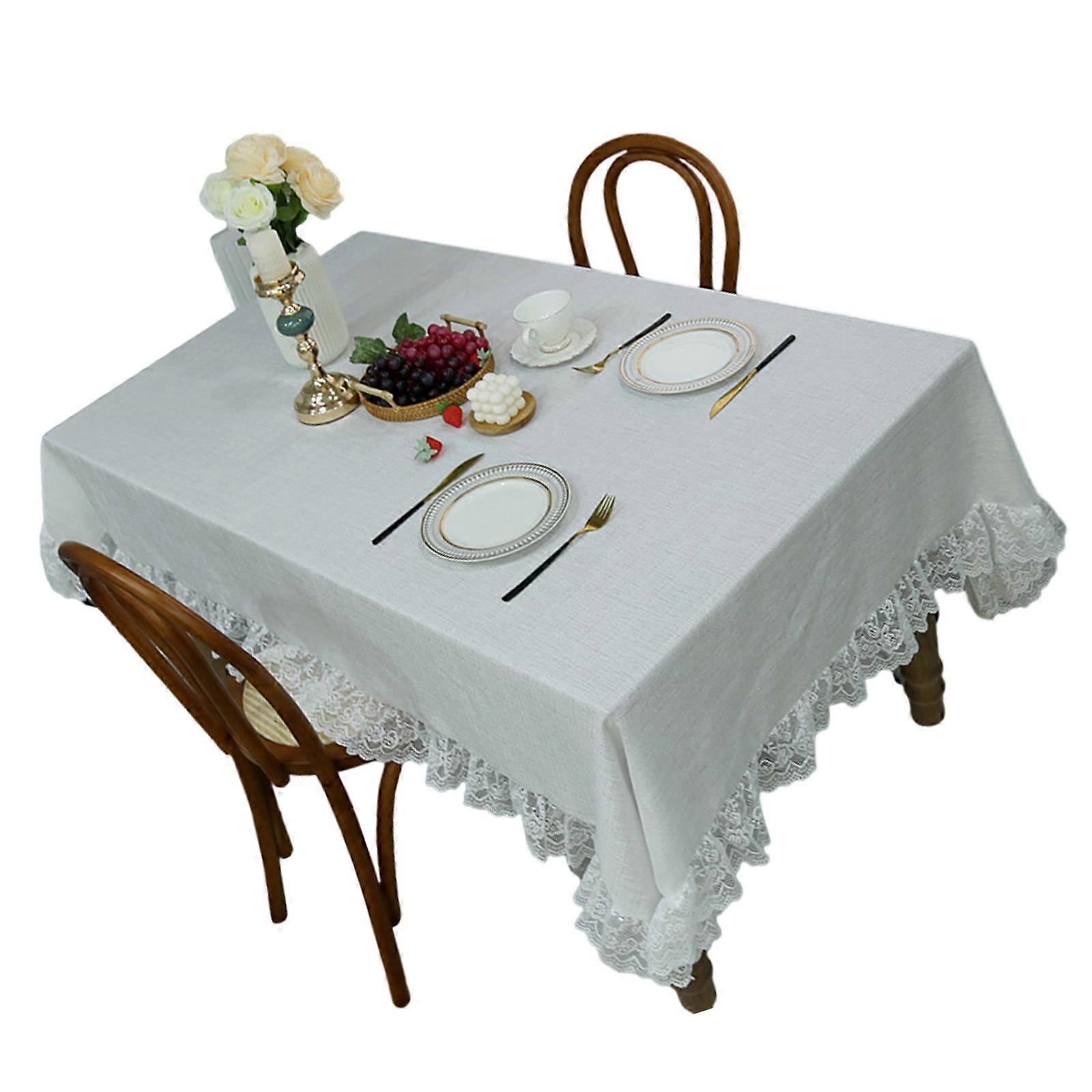 Artistics Florals Print Table Cover Polyester Machine Washable Fit Various Table Size Decorative Dining Accessory  White