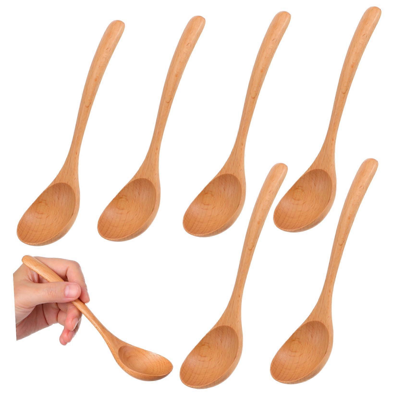 7pcs Long Handle Wooden Teaspoons for Honey Dipping Stirring Coffee Tea Utensils for Home Cafe Use