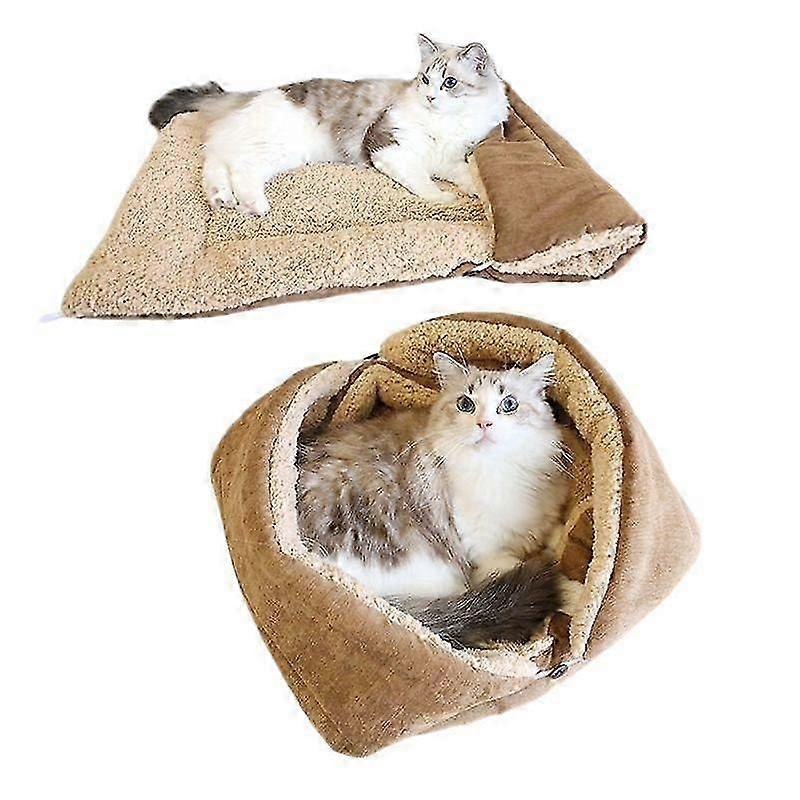 2 in 1 Self-Warming Cat Bed Mat Soft Plush Pet Mat