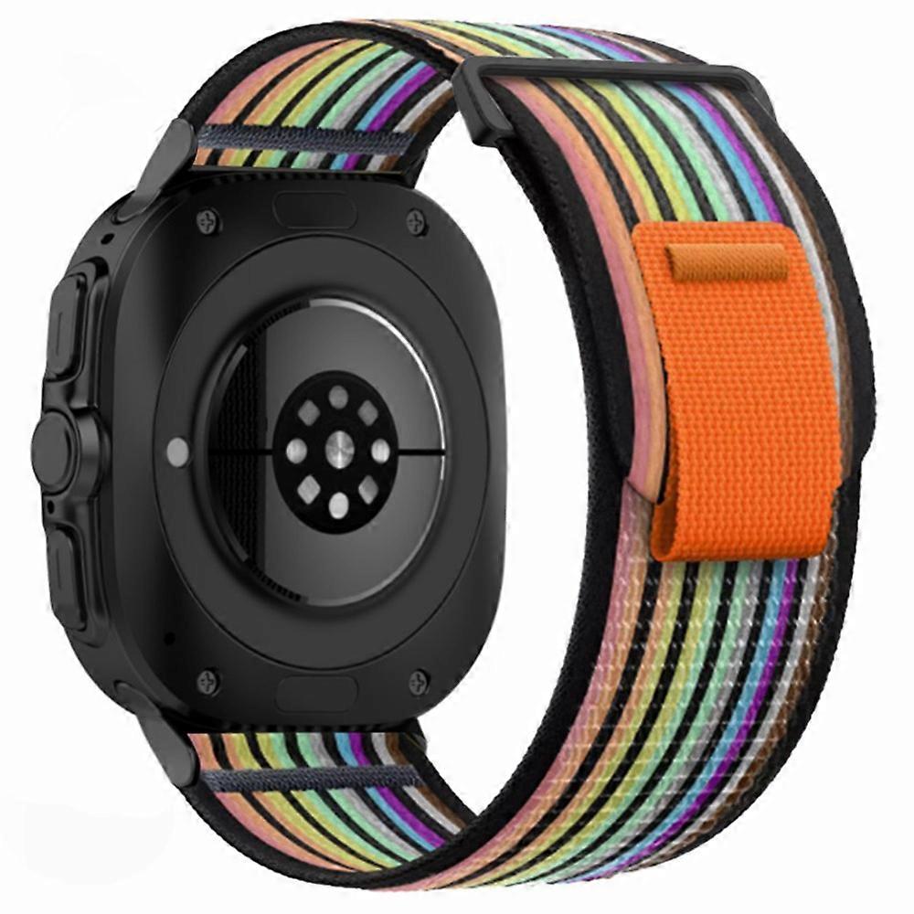 For Samsung Galaxy Watch Ultra 47mm Nylon Watch Band Adjustable Loop Fastener Strap - Black+Rainbow