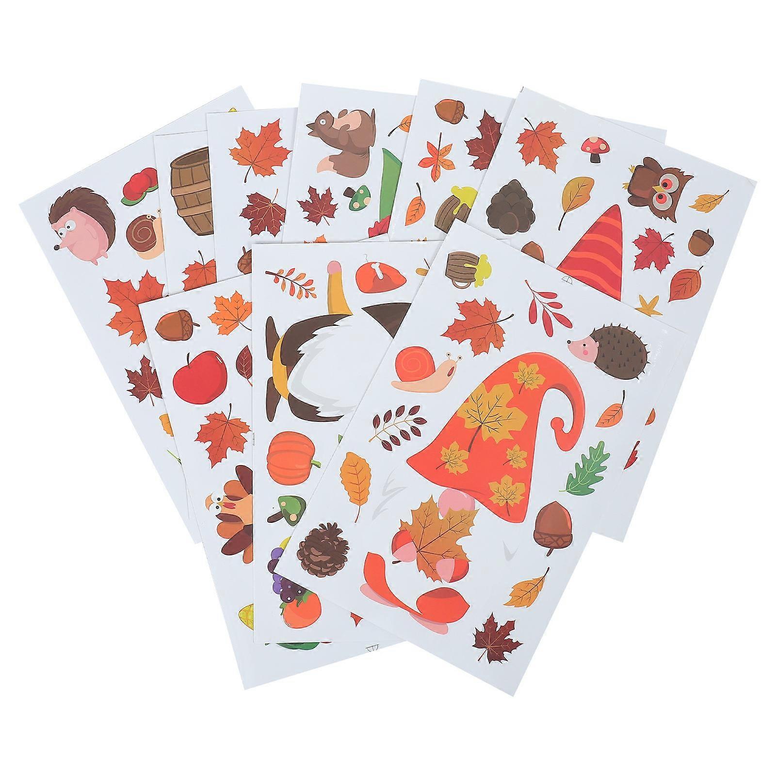 Autumnal Wall Stickers Refrigerator Stickers Thanksgiving Celebration Families Pvc Decorative 9 Sheets