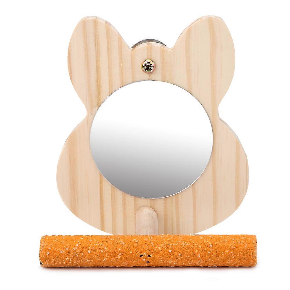 Wooden Parrot Bird Stand with Mirror Parakeet Chewing Entertaining Toys (Smal)
