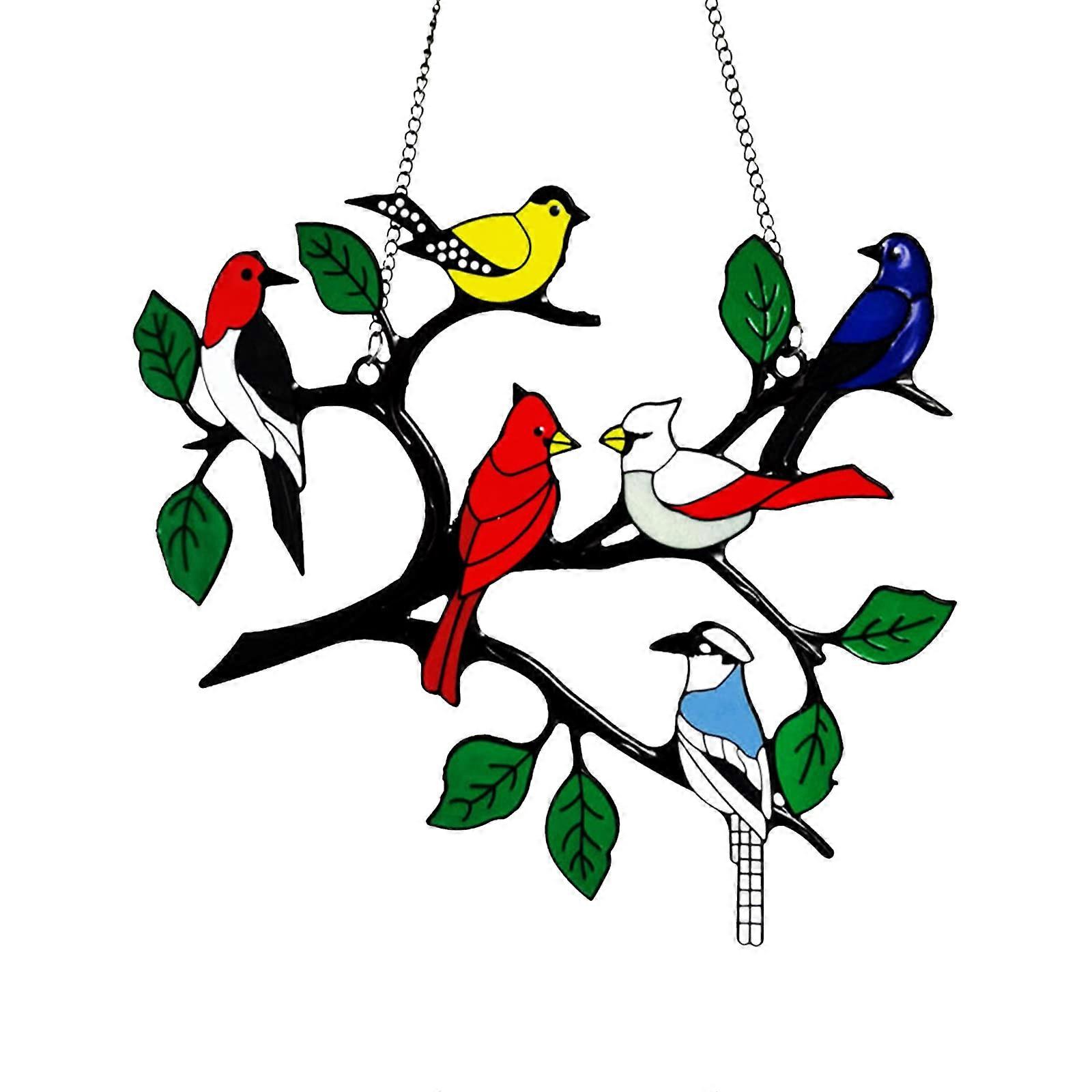 KOSINGNA Suncatcher Window Multicolor Birds on a Wire Stained Pendant Ornaments