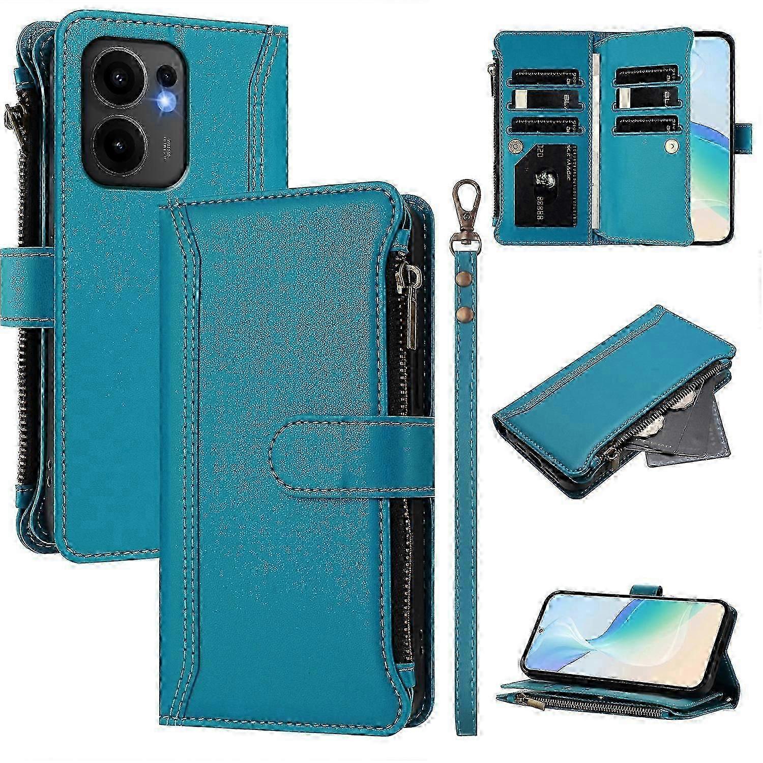 For Oppo Reno13 F 5G Leather Case 9 Card Slots Zipper Wallet Stand ...