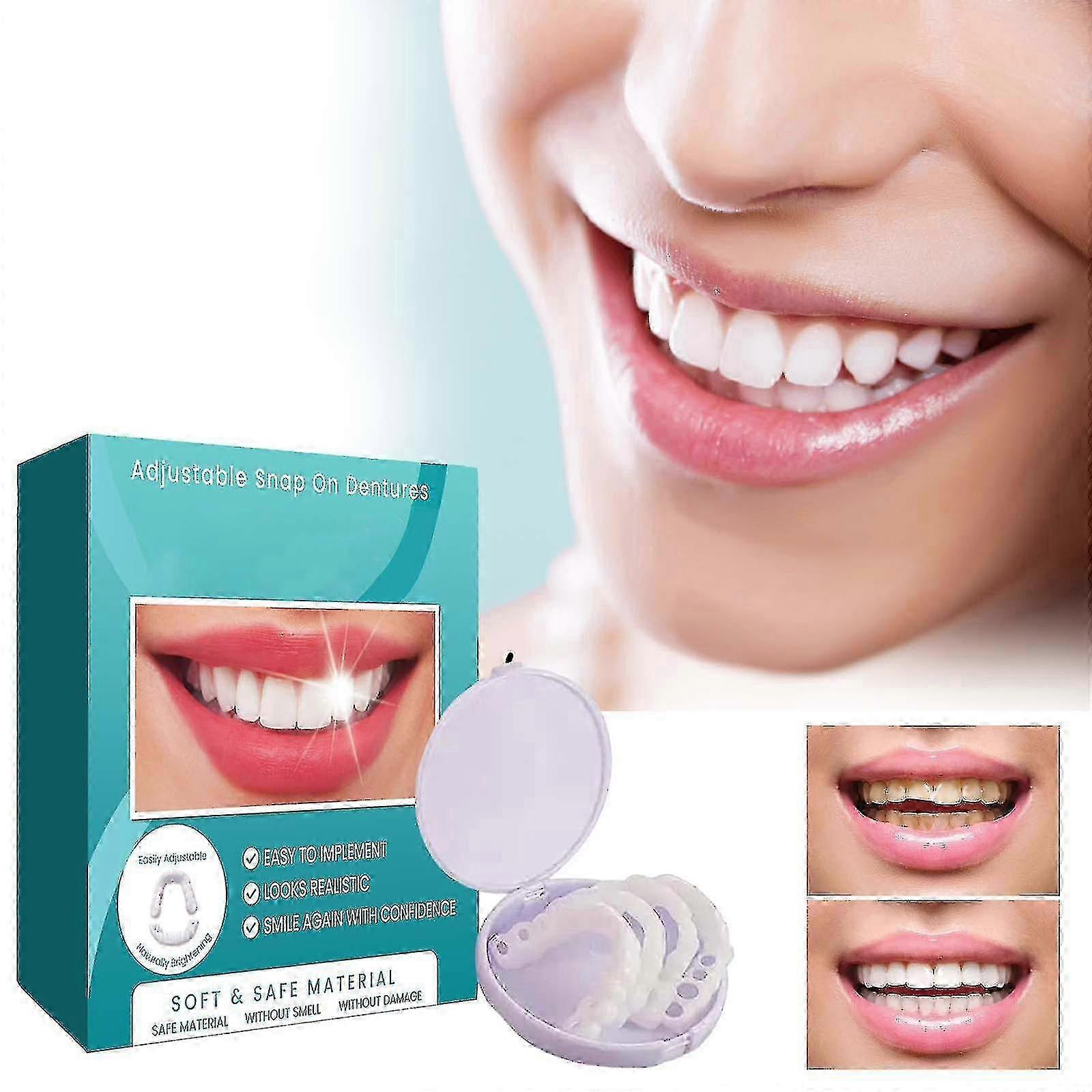 Adjustable Snap-On Denture Kit with Cases for Temporary Veneers - Teeth Straightening & Gaps Fix