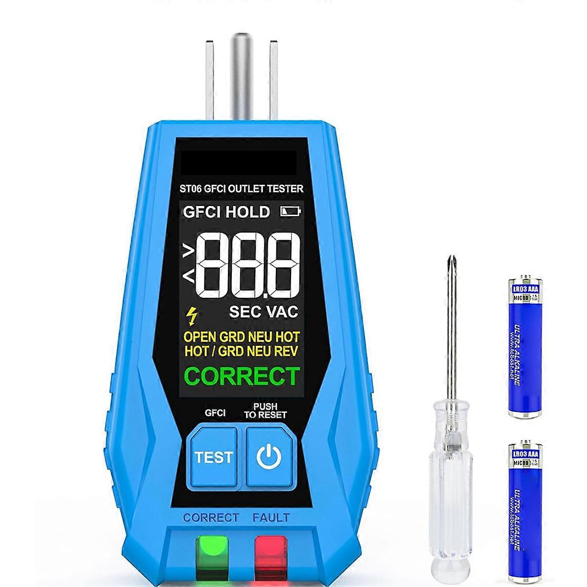 Outlet Tester with LCD Display Receptacle Tester with GFCI for Standard 3Wire 110-125V AC Electrica