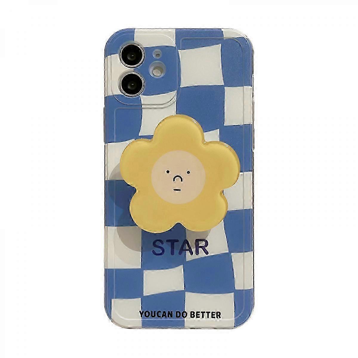 Suitable For Iphone13mini Blue Grille Mobile Phone Case With Bracket