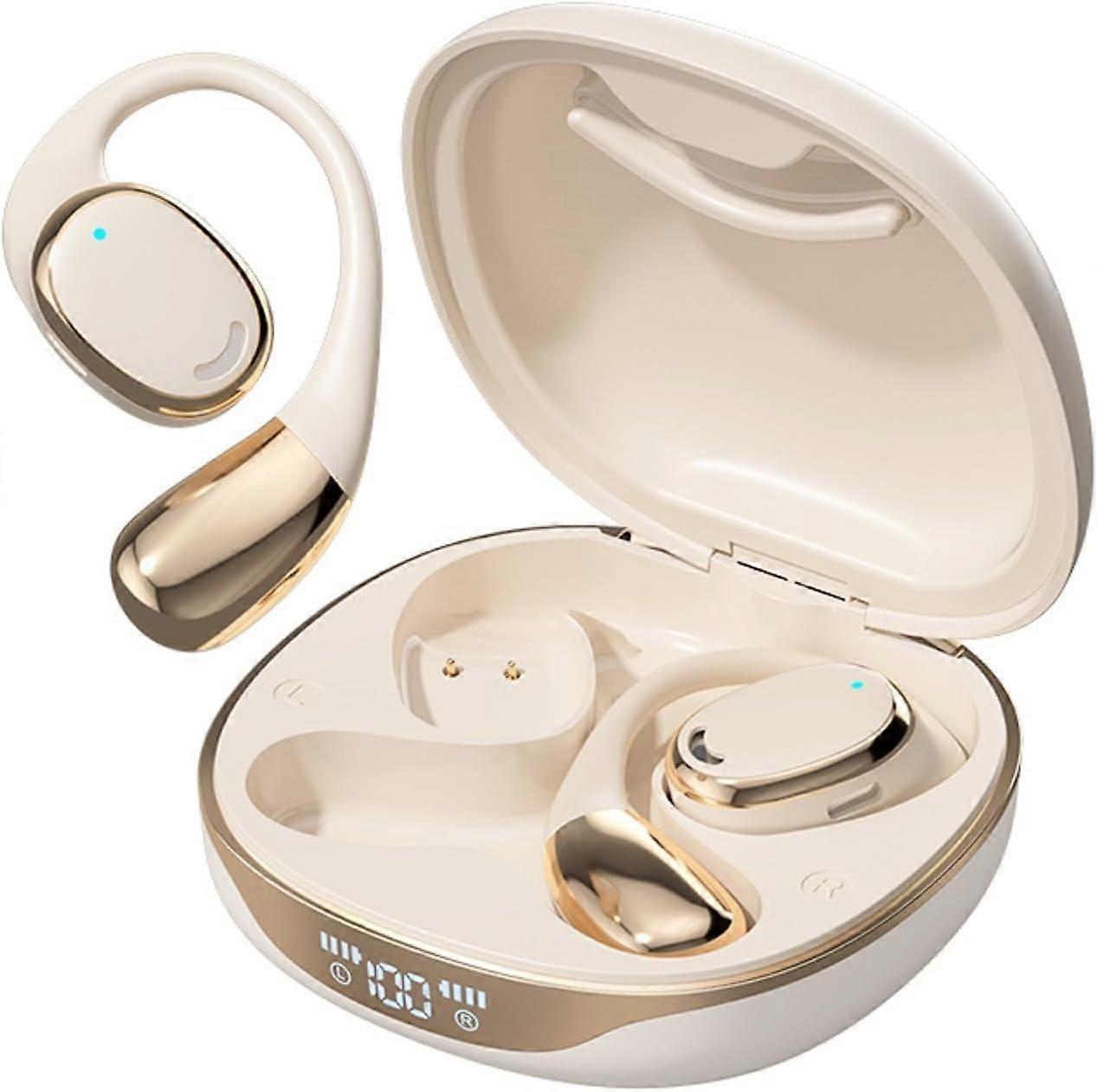 Bone conduction earphones Bluetooth 5.4 AI intelligent noise reduction HIFI-level sound quality(Beige)