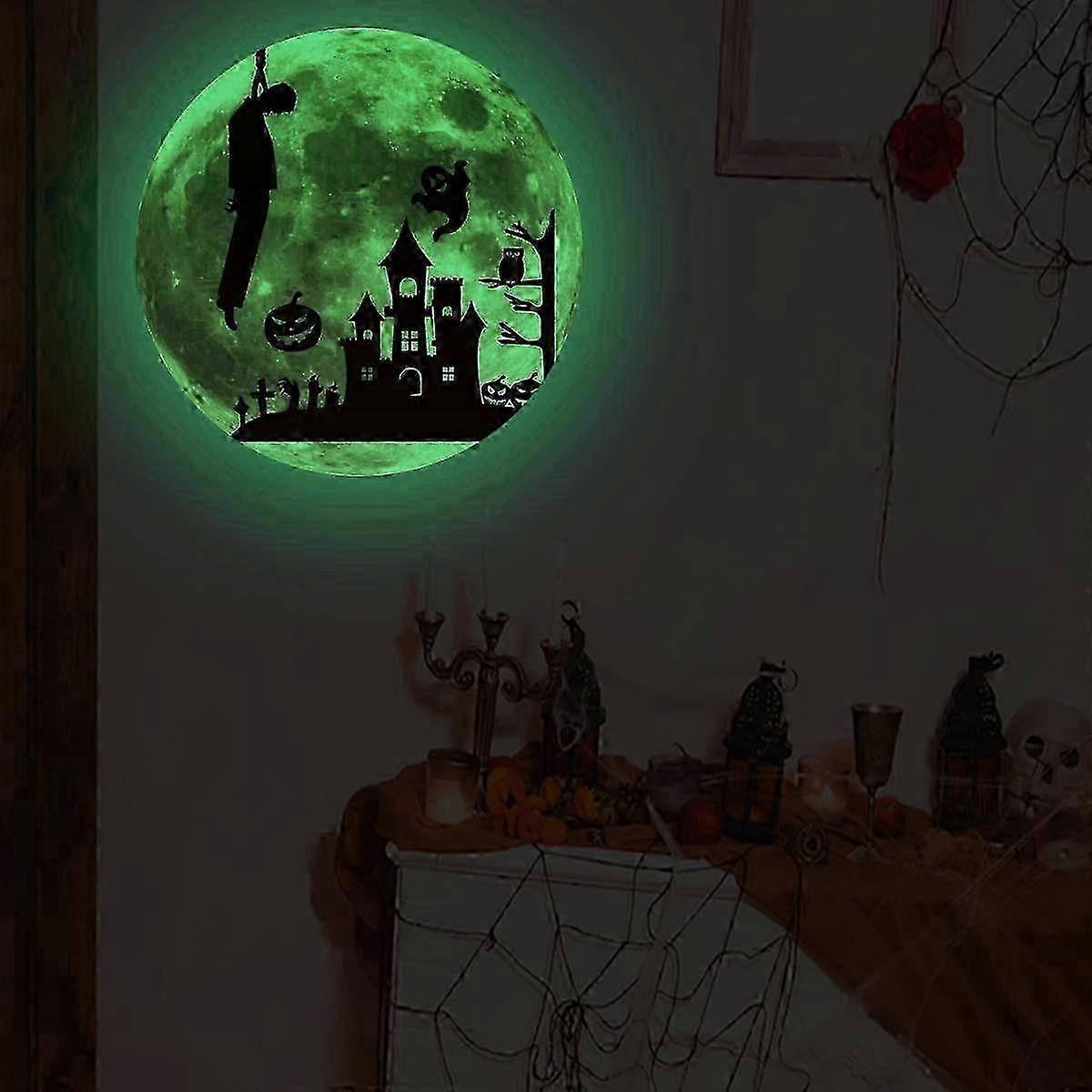 Glow Moon Wall Stickers for Halloween Removable Luminous Window Decals Decor