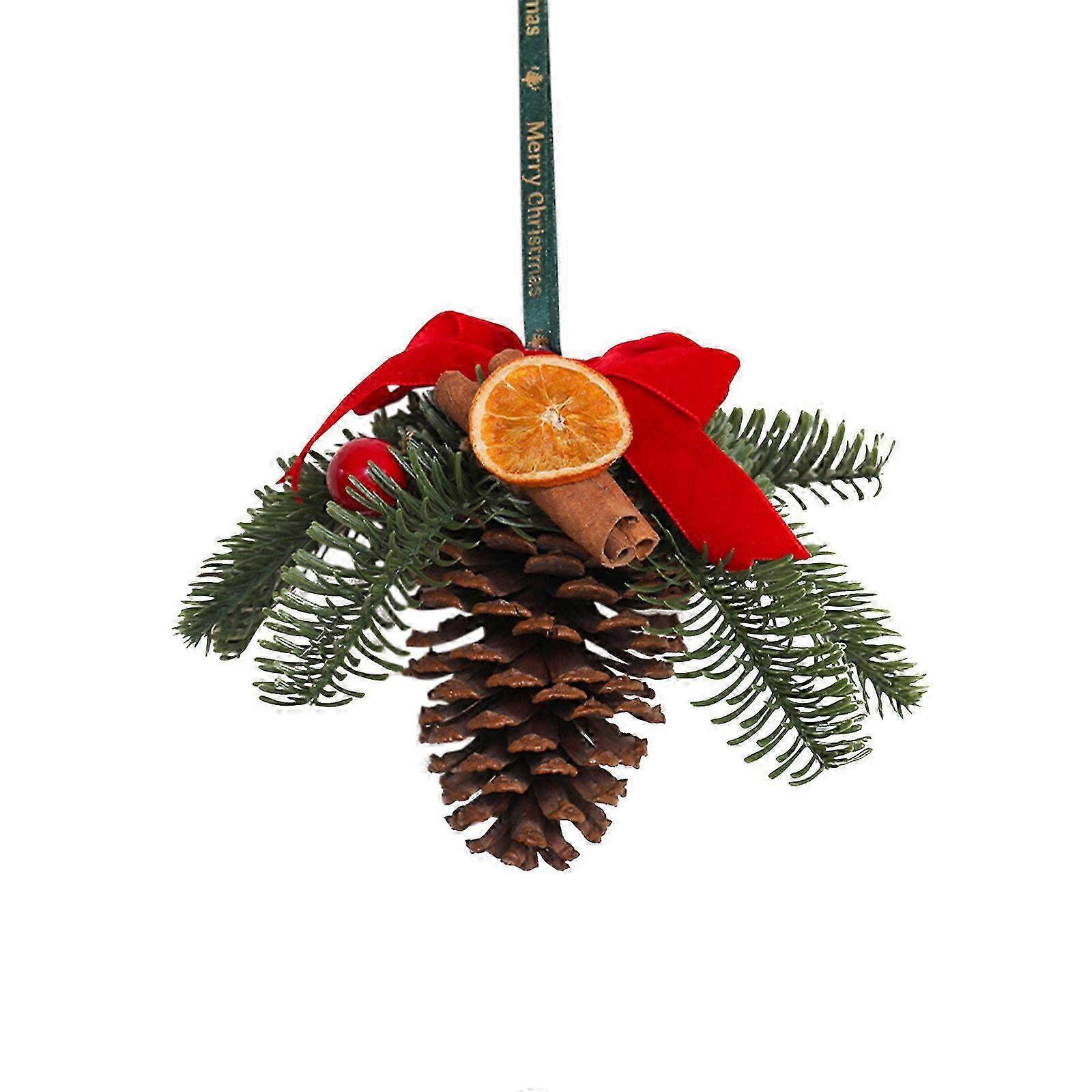 Brown Christmas Tree Decoration with Bow, Pines, Cones, and Cinnamons Simulation Pendant Arrangement