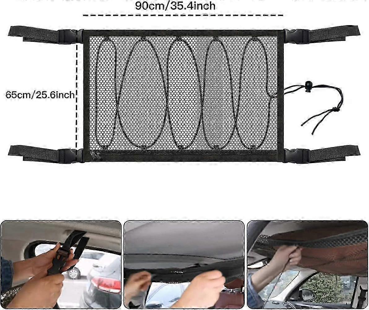 High-Quality Polyester Car Ceiling Cargo Net With Transparent Mesh, Adjustable D-Buckle Drawstring Design For Safe And Stable Use Without Falling For