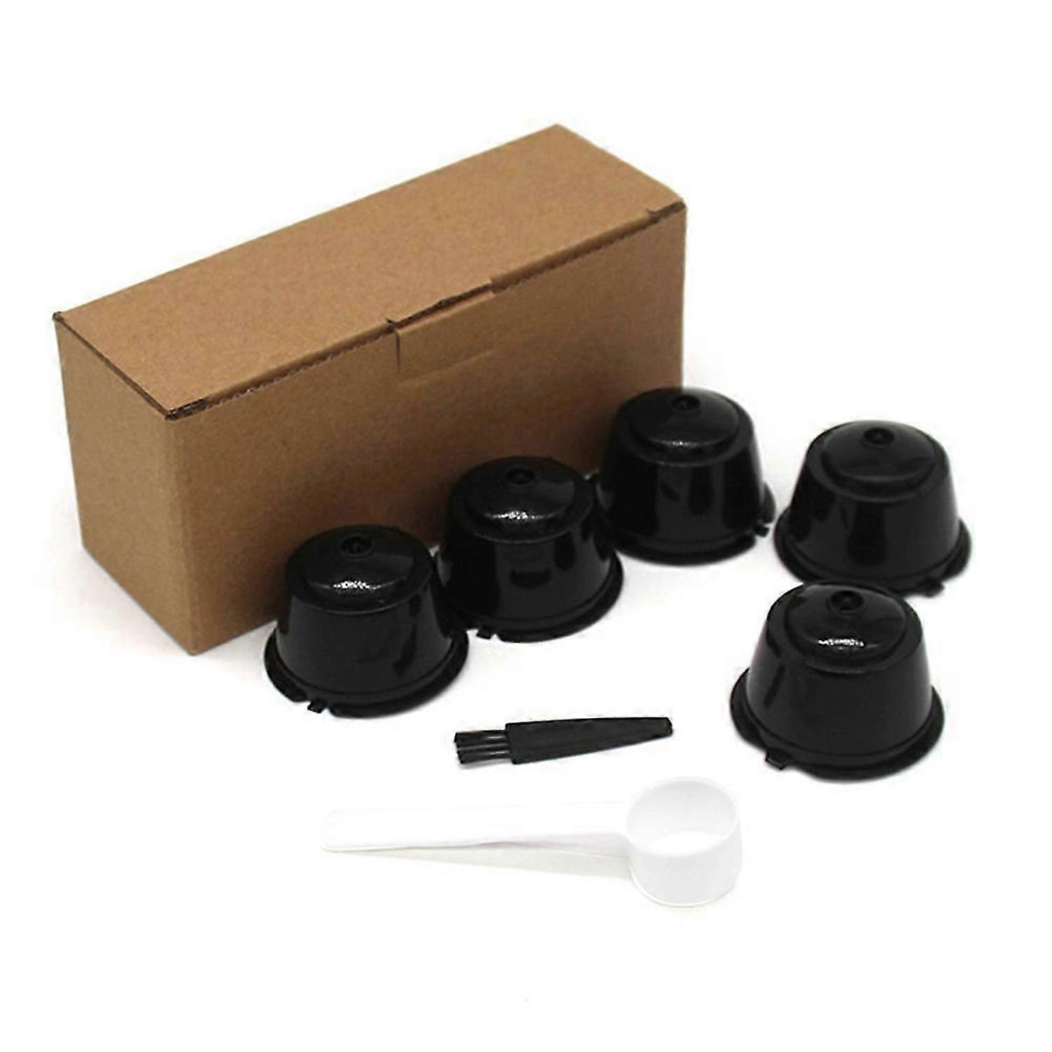 5PCS Reusable for for Coffee Capsule Filter Cup Refillable Filter Basket Caps Reusable Spoon Brush