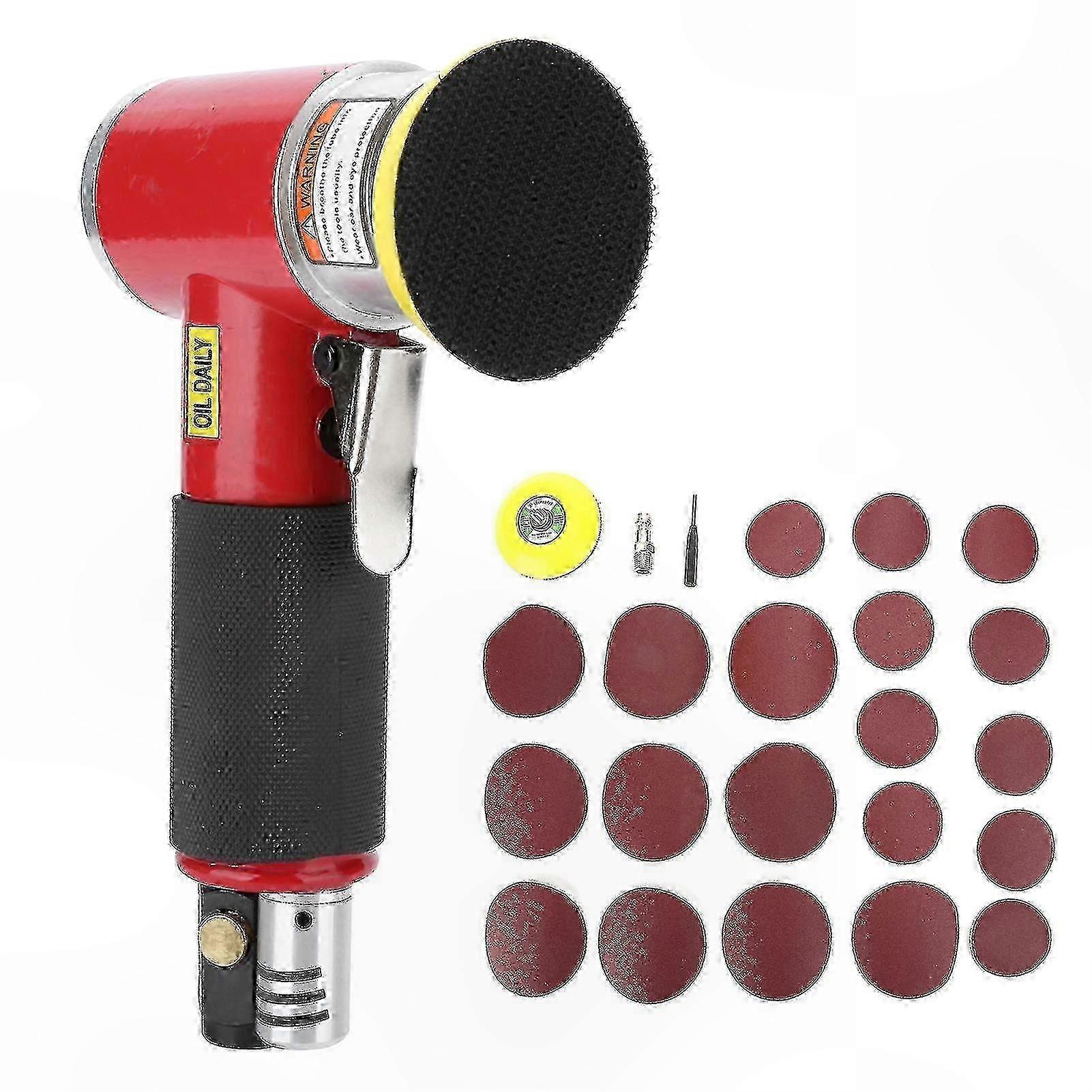 Air-Powered Eccentric Sander with Sandpaper for Automotive Bodywork and Polishing Tasks