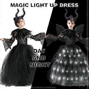 Disney Halloween Costume for Kids LED Light up Maleficent Tutu Dress For  Girls Cosplay Evil Queen Black Mesh Princess Dress | Fruugo FI