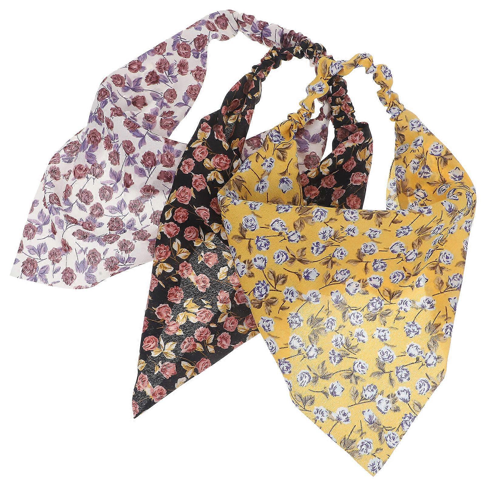 Floral Elastic Headband Comfortable Fit Women Daily Wear Assorted Color 3Pcs