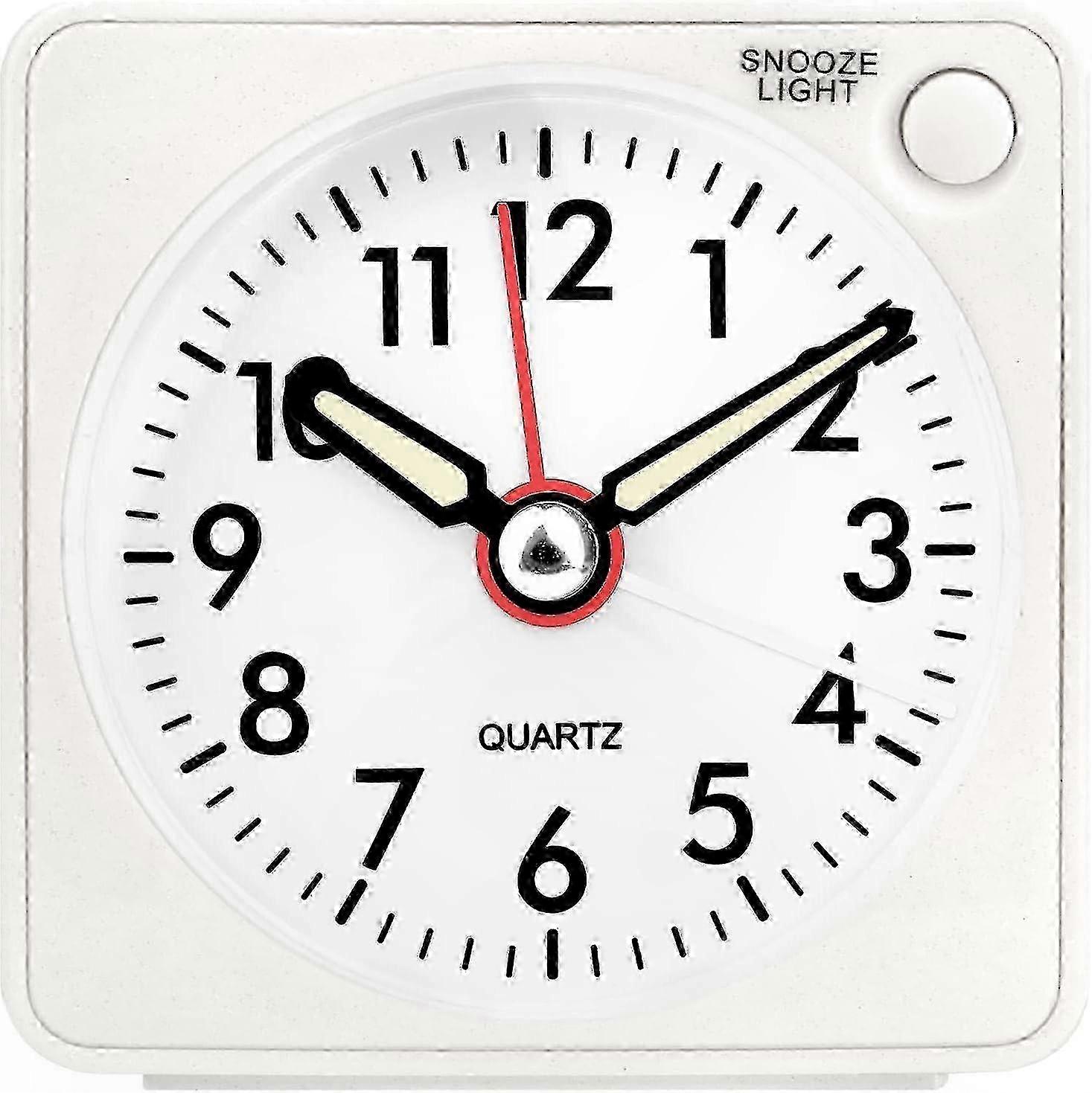 Compact Quiet Analog Alarm Clock with Snooze and Light for Bedroom, Office, Travel Use