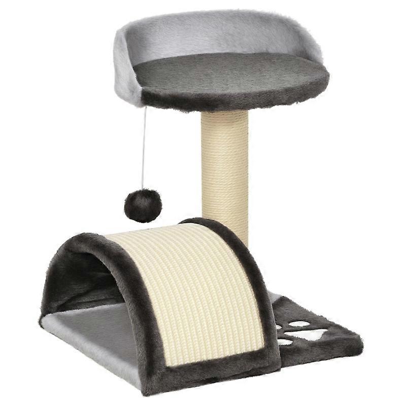 Gray Cat Tree Sisal Rope Scratching Posts Play Balls Compact Indoor