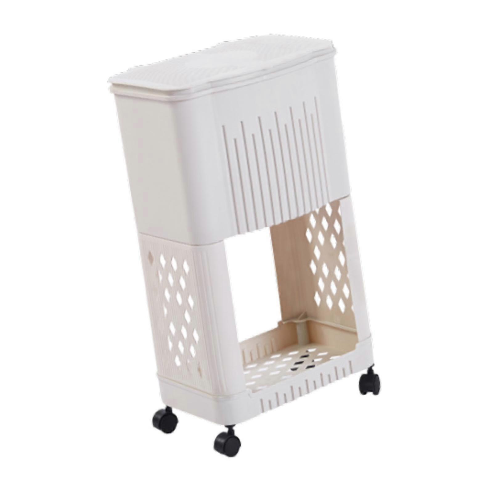 Kitchen Trash Can Narrow Waste Basket with Storage Rack Space Saving Garbage