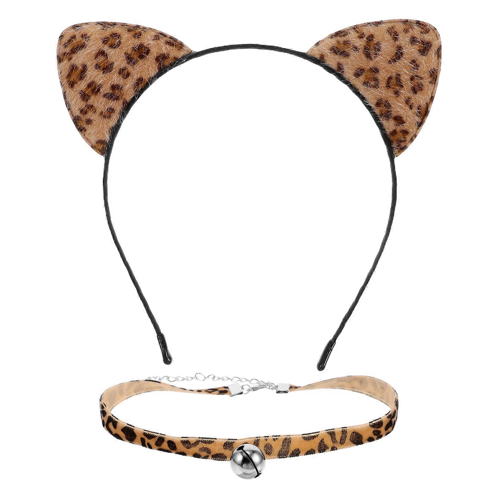 Leopard Cat Ears Headband and Necklace for Costume Event 5Sets