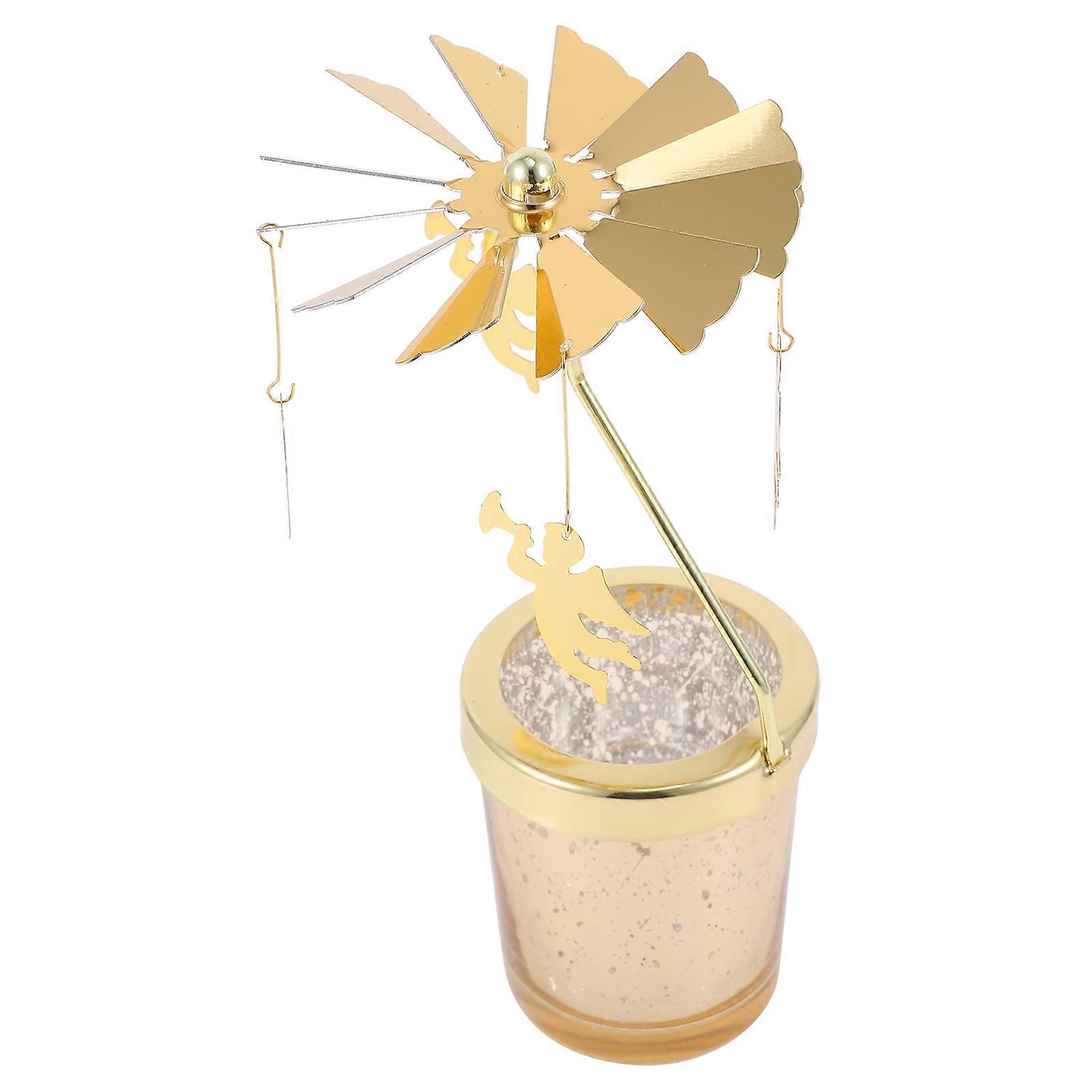 Golden Rotating Candlestick for Tabletop Decoration 3Pcs Set