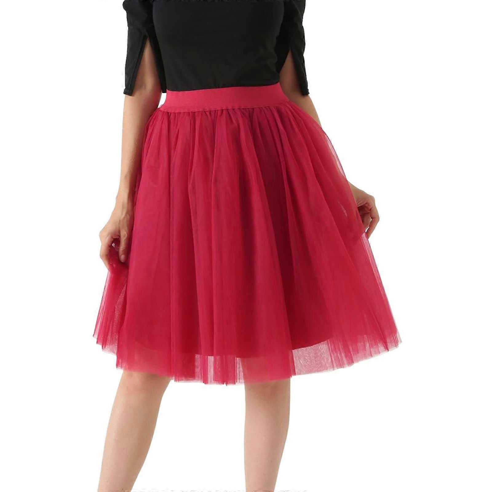 Tulle Skirts Women's 2025 KneeLength Layered Midi Tutu For Adults Prom Party Wine Red XXL
