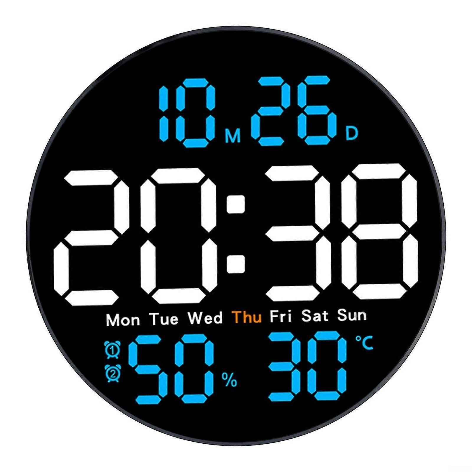 10 Inch Digital Wall Clock With Temperature Hygrometer Alarm Remote Control USB Powered PVC Modern Design Sky Blue