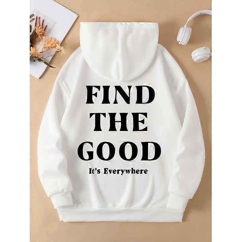 Women's Plush Sweatshirt Solid Color Letter Print Kangaroo Pocket Drawstring Print Hoodie Batch