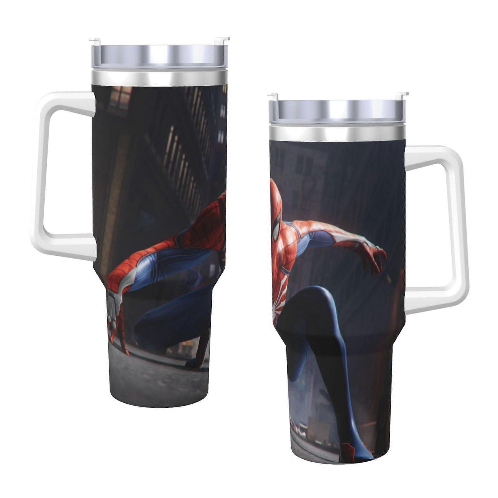 스파이더맨 40oz H2.0 스테인리스 스틸 진공 단열 텀블러 (뚜껑 및 빨대 포함, 물, 아이스티 또는 커피, 스무디용)