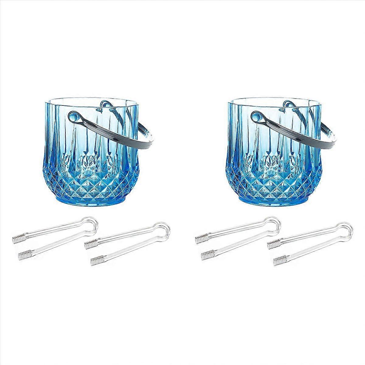 Ice Bucket Plastic Ice Bucket with Handle Acrylic Transparent-Blue