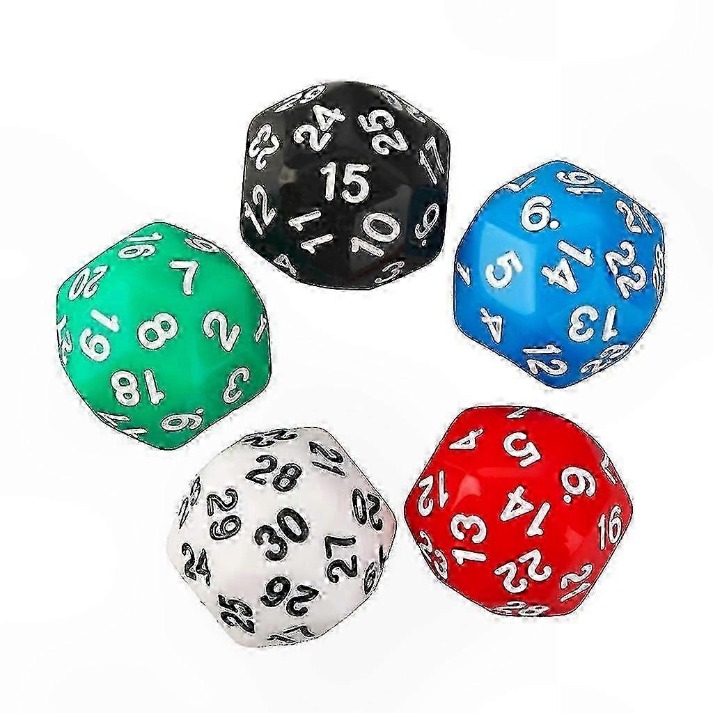 Set of 5 D30 Polyhedral Dice with 30 Faces for Games and Educational Activities