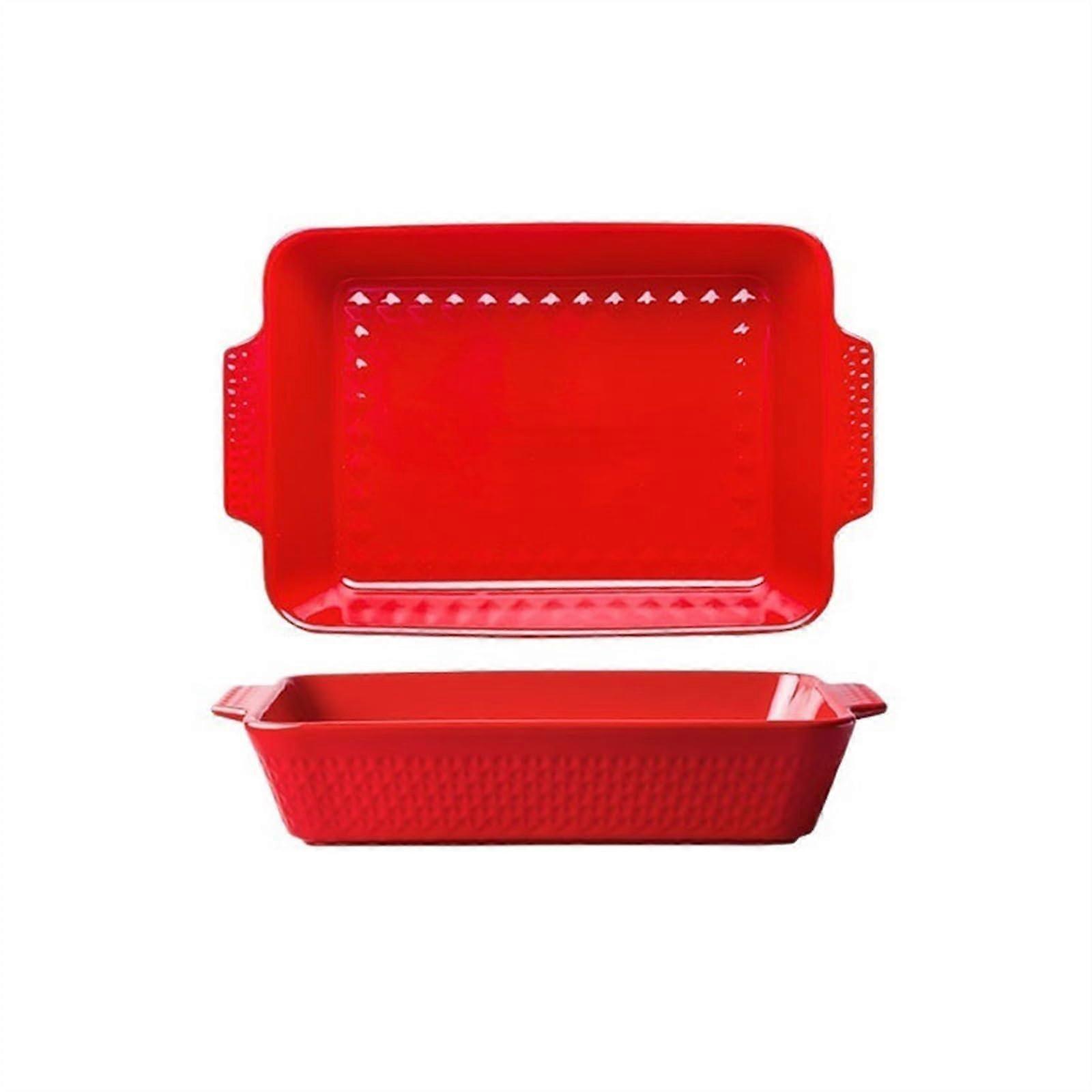 Baking Dishes Ceramic Rectangular Roasting Pan Large With DoubleEar Handles Red Microwave Safe Casserole Bake Dish