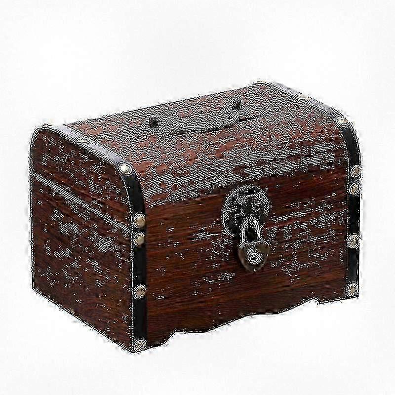 Handmade Solid Wood Treasure Chest Piggy Bank, Retro Style Money Safe With Lock And Keys, Suitable for Various Uses, 1pc-Good