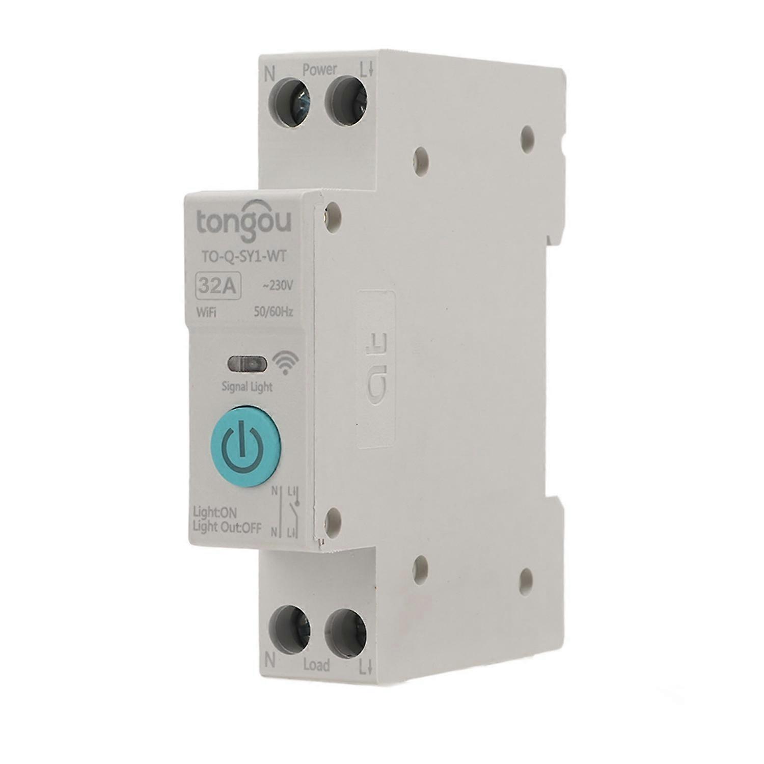 WIFI Smart Switch Breaker Wireless Phone Remote Control DIN35 Rail Cycle Timing Countdown White ‑230